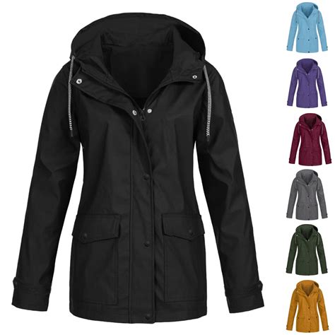 Feancey Women's Plus Size Rain Coat with Hood Waterproof Lightweight ...