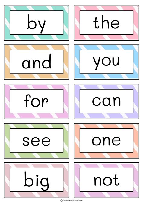 Printable Sight Words List & Flashcards for Kindergarten - Number Dyslexia