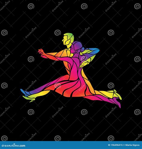 Silhouettes of Couple Dancing Ballroom Dance. Quickstep. Multicolored Detailed Vector Silhouette ...