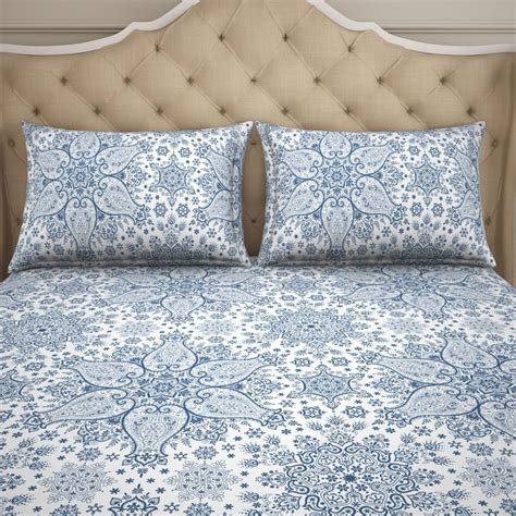 Buy WELSPUN 2-IN-1 Cotton 150TC Printed 3Pcs Reversible Queen Fitted ...