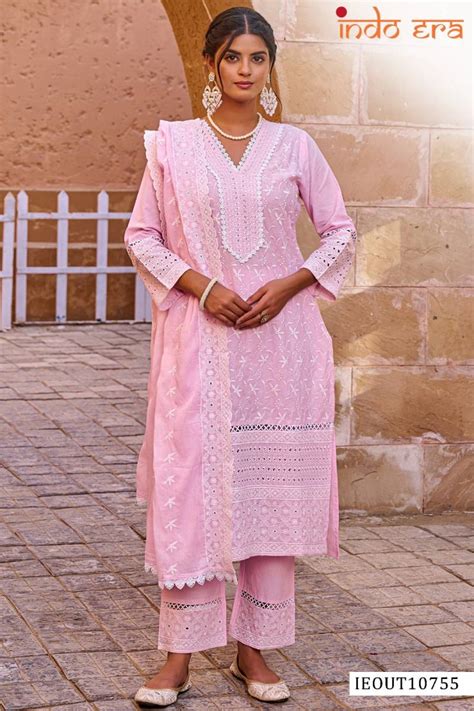 Indo Era 2591 Cotton Floral Printed Embroidered Kurti Bottam with Dupatta