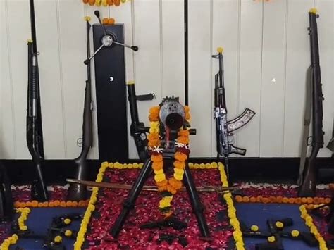 On the occasion of the holy festival of Dussehra, a ritual weapon ...