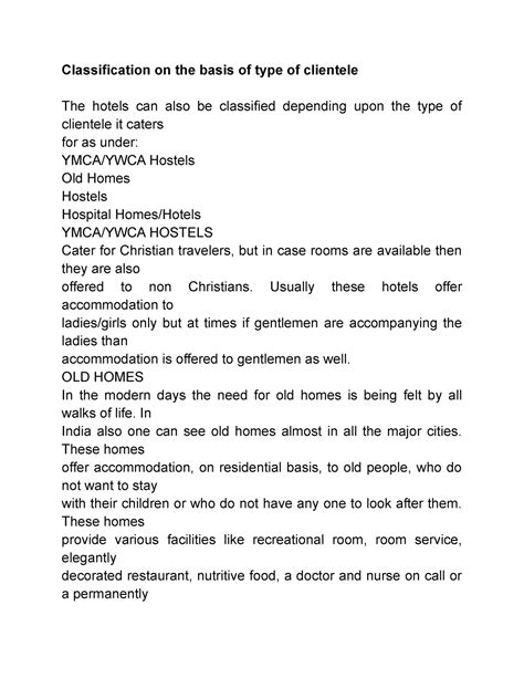 Classification on the basis of type of clientele - Usually these hotels ...
