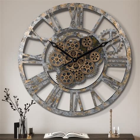 Amazon.com: Lafocuse 23 Inch Real Moving Gear Wall Clock, Steampunk Wooden Large Wall Clock for ...