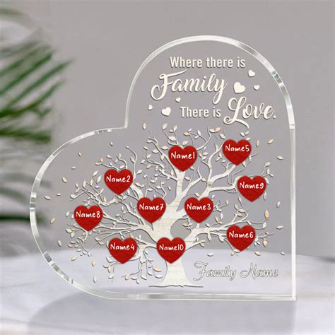 Custom Family Tree Heart Acrylic Plaque With Members Name, Personalized ...
