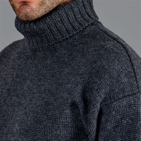 Mens British Wool Walter Submariner Roll Neck Jumper - Charcoal | Mens ...