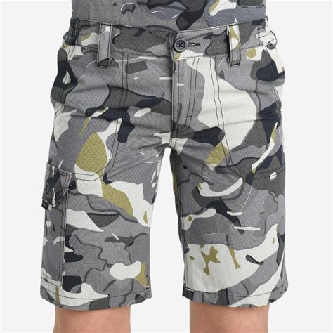 Kids Cargo Bermuda Shorts Army Military Camo Print 500 - Camo Grey