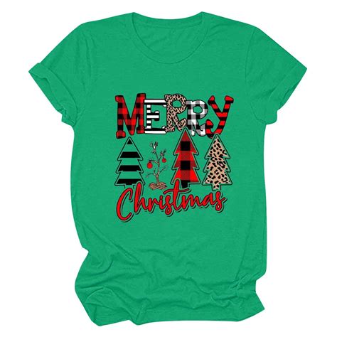 Honeeladyy Merry Christmas Shirts for Women Xmas Plaid Tree Letter ...