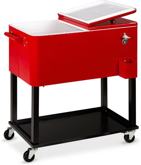 HXULER 80-Quart Outdoor Steel Rolling Cooler Cart w/Ice Chest, Bottle ...
