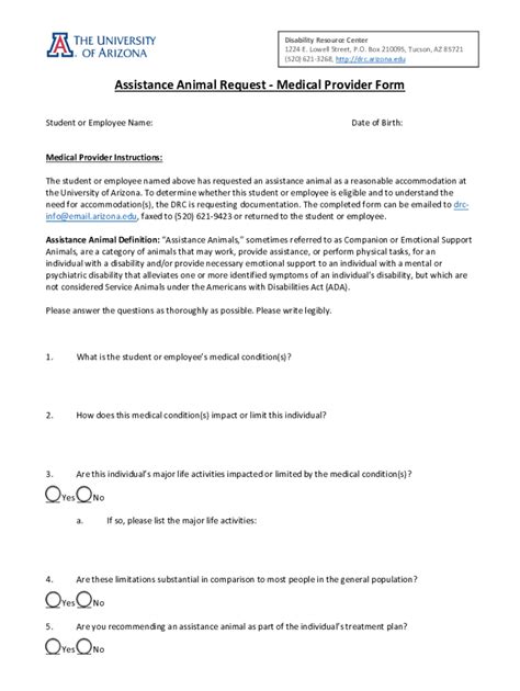 Fillable Online drc arizona Assistance animal request form Fax Email ...