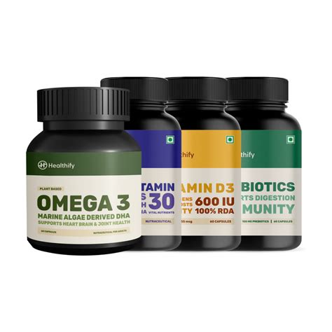 Supplement Starter Kit: Multivitamin + Probiotics + Vitamin D3 + Omega ...