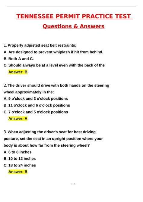 Tennessee Permit Practice Test 2025 Questions With Complete Solutions Newest Version 2025 / 2026 ...