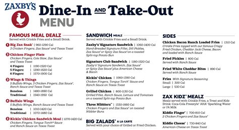 Zaxby's Menu With Prices 2023 With Pictures Printable