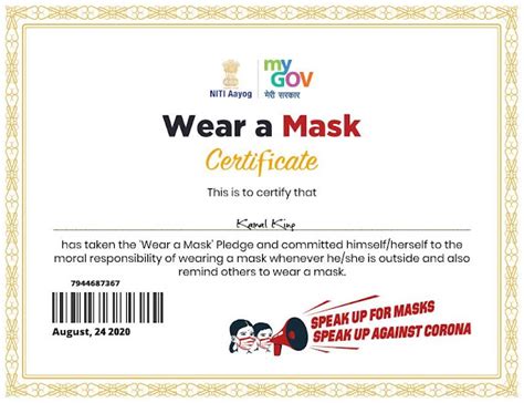 Take Wear mask pledge on https://pledge.mygov.in And Offical ...