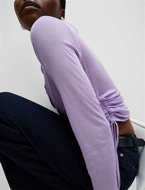 Buy Lyocell Rich Ruched Top with Wool at Marks & Spencer