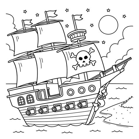 Premium Vector | Pirate ship coloring page for kids
