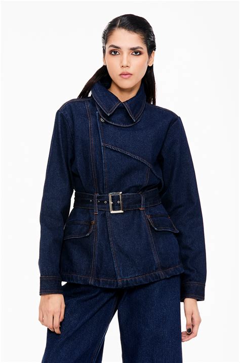 Deep Indigo Wash Belted Denim Trench Shacket – Qua