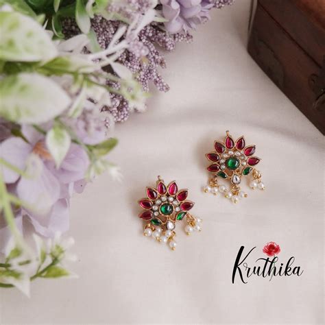 Simple Lotus Jadau Earcuffs | upper earrings | Bugadi Earrings E561 ...