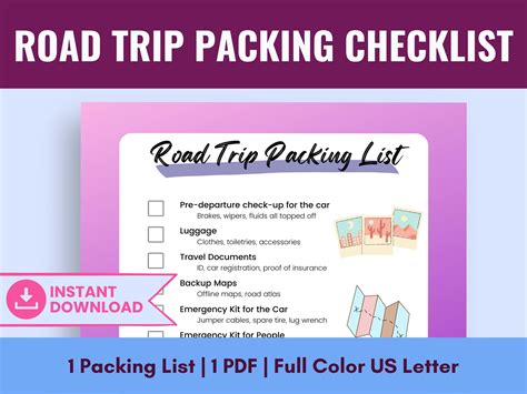 Road trip packing list pdf printable road trip packing checklist road ...