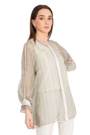 Buy Grey Organza Round Neck Stripe Print Shirt For Women by Rohit ...