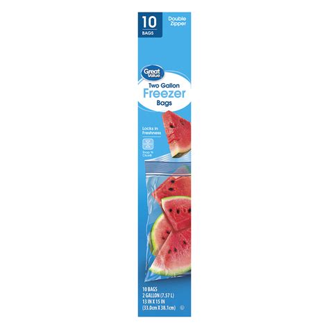 Great Value Double Zipper Freezer Bags, 2 Gallon, 10 Count - Walmart.com