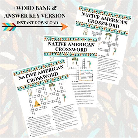 Native American Heritage Month Crossword Puzzle (printable) - Etsy