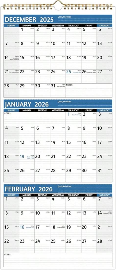 2026 Wall Calendar - 3 Month Calendar 2026 Vertical, Jan 2026 - Dec ...