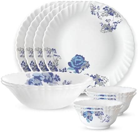 Larah by Borosil Fluted Series Blue Cascade Opalware Dinner Set | 10 ...