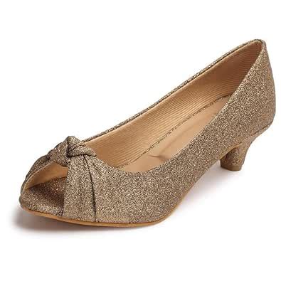 XE Looks Women's Copper Elegant Low Heels | Sparkling Peep Toe Pumps ...