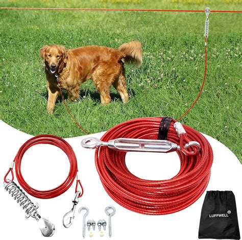 LUFFWELL Dog Run for Outside, 100FT Runner for Yard with 15FT Tie Out ...