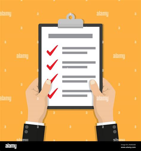 Businessman hands holding clipboard checklist in a flat design Stock ...