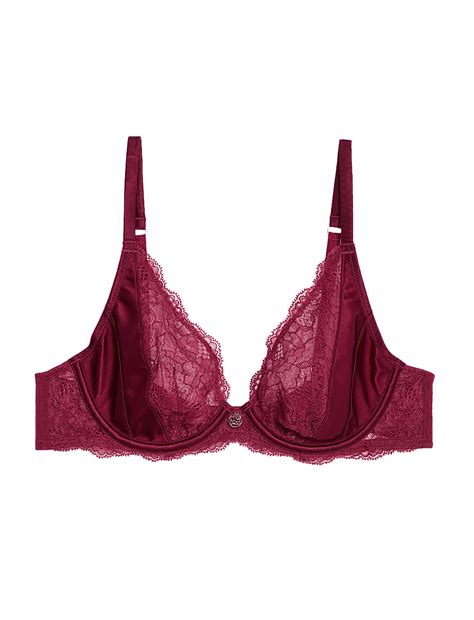 Buy Claret Silk & Lace Wired Plunge Bra A-E at Marks & Spencer