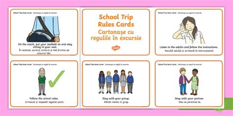 School Trip Rules Sentence Cards - English/Romanian - School Trip Rules ...