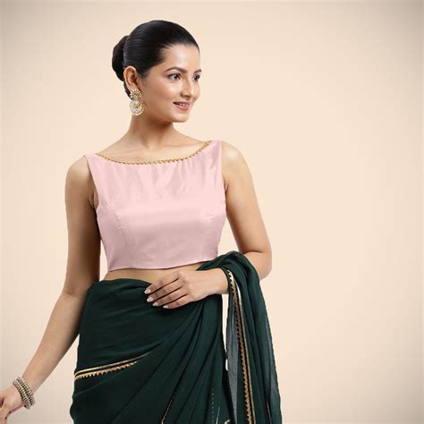 Sleeveless Saree Blouse in Baby Pink Artificial Silk – Binks