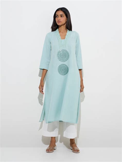 Buy Utsa Aqua Mandala Design Cotton-Blend A-Line Kurta from Westside