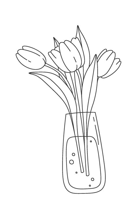 Tulips inside vase line art Spring flowers Contemporary design 68259576 ...