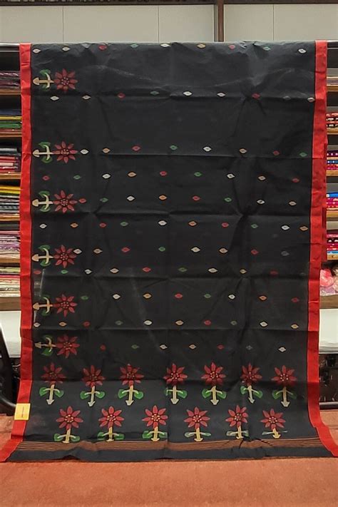 Bengali Tant Saree In Black Colour With Thin Red Border- Sundari