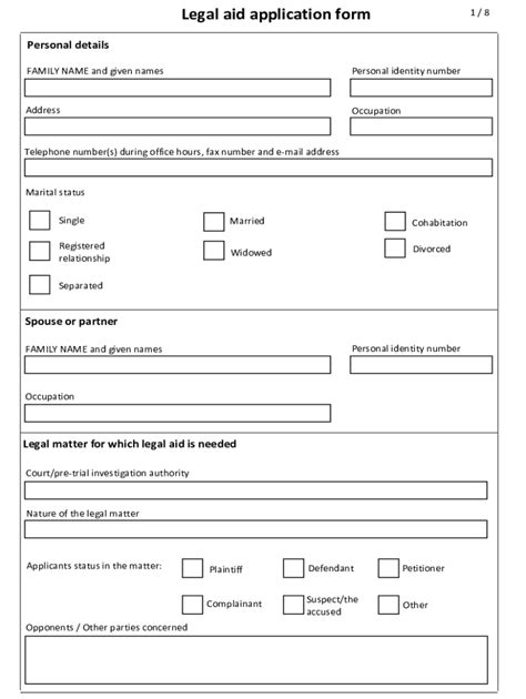 Legal Aid Application Form - Blank Fillable Template | Fill Out, Print ...