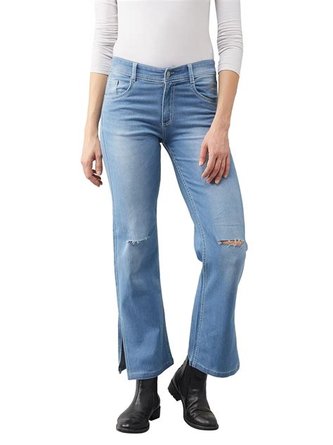 Buy Miss Chase Women's Blue Wide-Leg Relaxed Mid Rise Regular Length ...