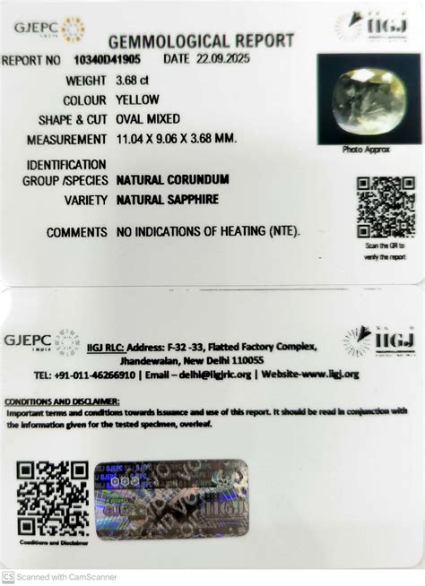 3.68/CT Natural Yellow Sapphire With Govt Lab Certificate (16650) | Gem ...