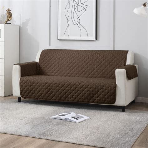 HOKIPO 3 Seater Quilted Polyester Sofa Cover Mat, 170x184 cm, Chocolate ...