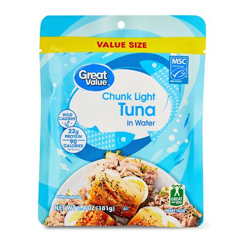 Great Value Premium Wild Caught Chunk Light Tuna in Water, 6.4 oz ...