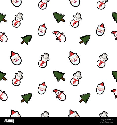 A vector icons of mini Christmas trees, Santa Clause faces and snowmen ...