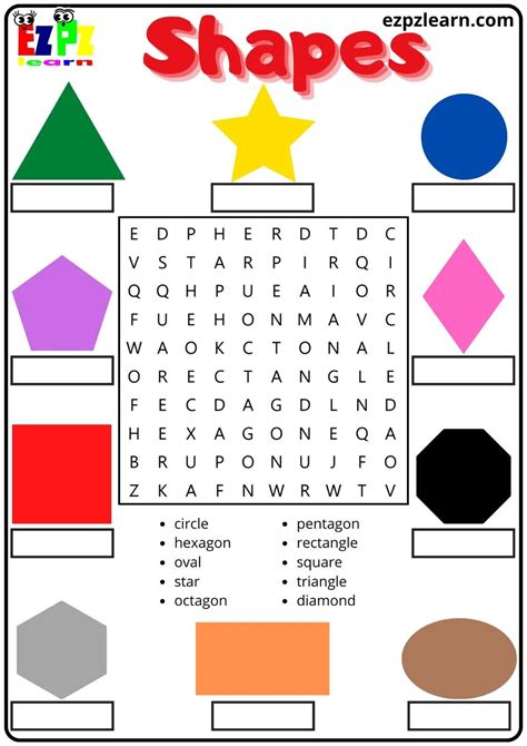Shapes Vocabulary Word Search and Word Match For Kids and ESL Students | Word puzzles for kids ...
