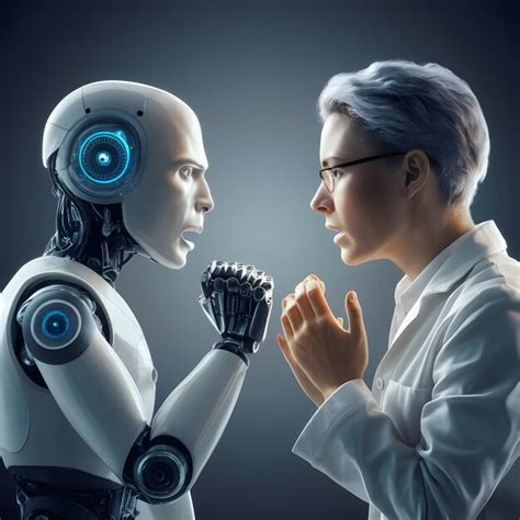 Ai robot angry to human scientist or doctor | Premium AI-generated image