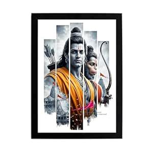 NEOART Ram Hanuman Mythological Art Print with Black Frame, Premium ...