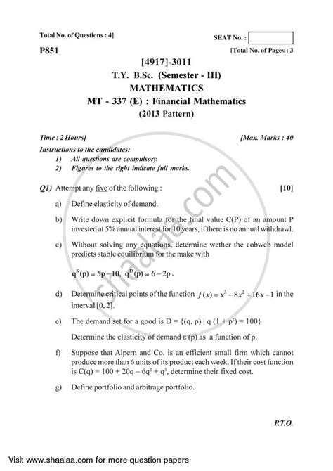 Financial Mathematics 2015-2016 B.Sc Mathematics Semester 5 (TYBSc ...