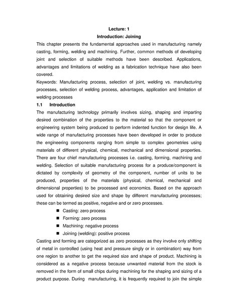 Lecture 1 - Introduction to welding - Lecture: 1 Introduction: Joining ...