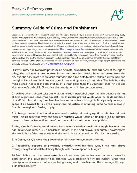 Summary Guide Of Crime And Punishment Essay Example - PHDessay.com