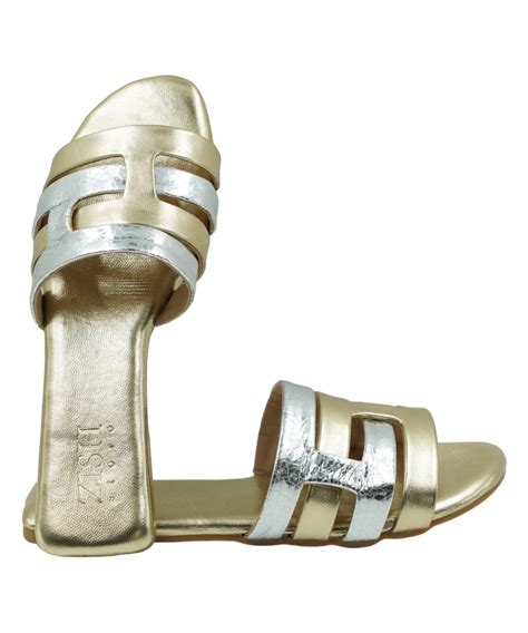 Gold Azzura Flats - Stylish Geometric Sandals for Formal & Casual Wear ...